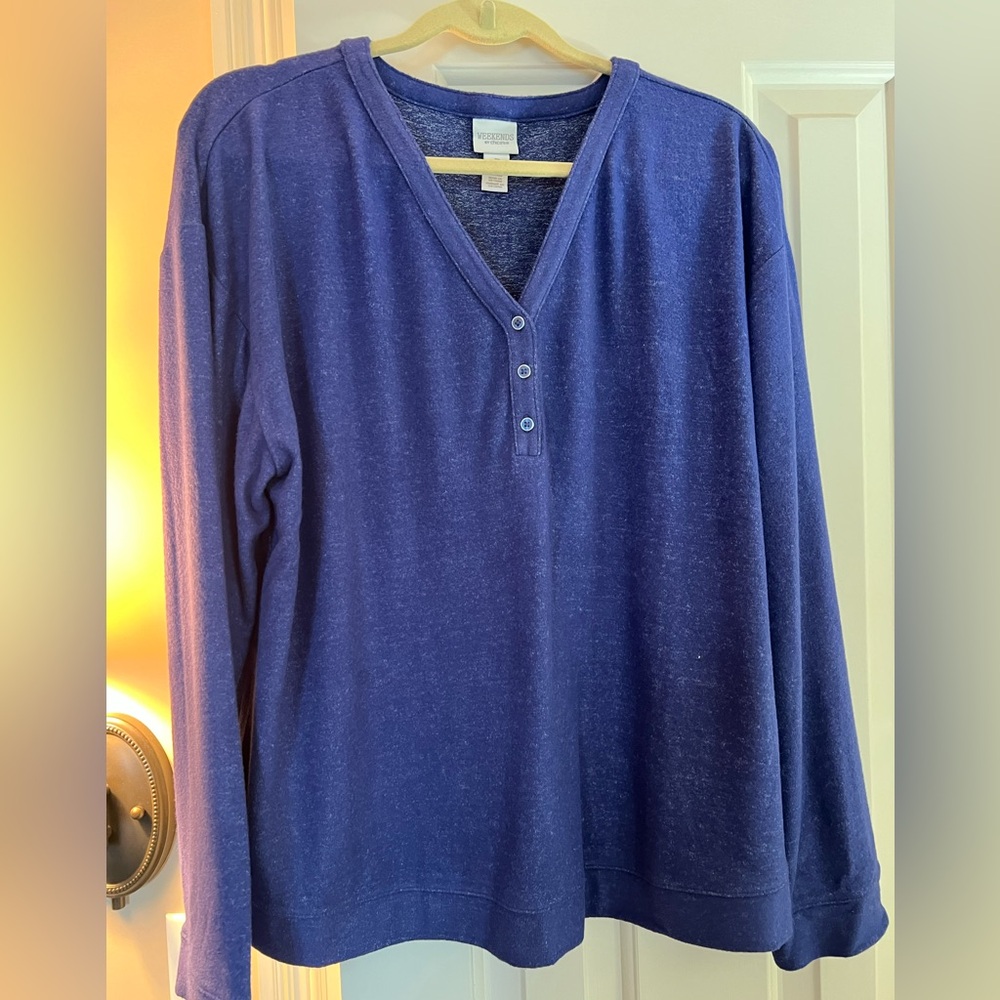 Women's Navy Blue Henley Pullover Top